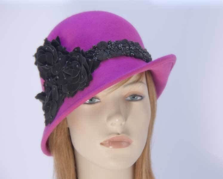 Cupids Millinery Women's Hat Black/Fuchsia Fuchsia ladies winter felt cloche hat buy online in Australia F573F