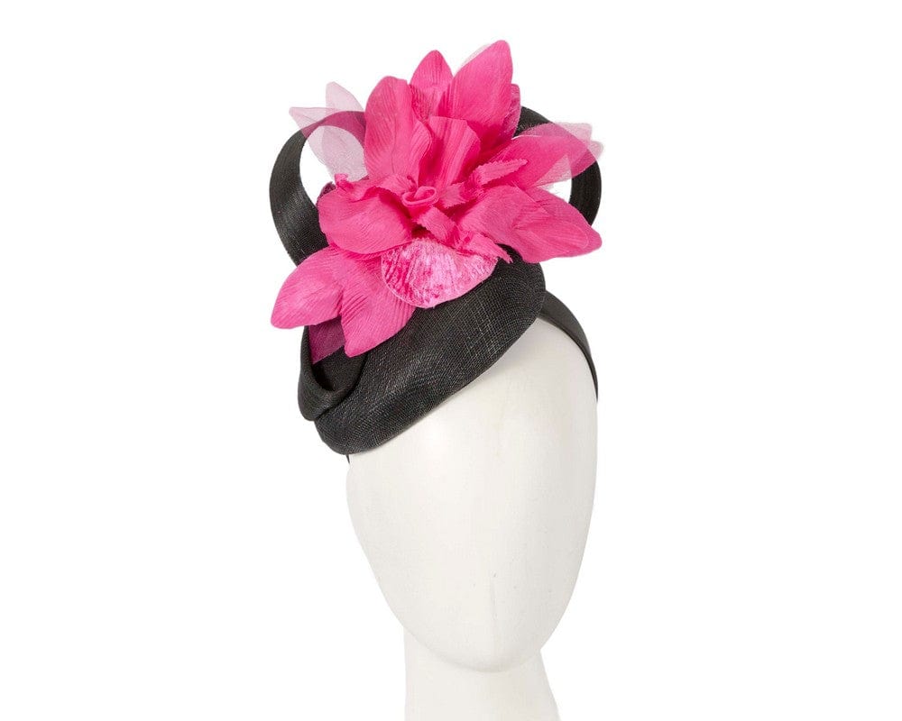 Cupids Millinery Women's Hat Black/Fuchsia Tall black & fuchsia racing pillbox fascinator by Fillies Collection