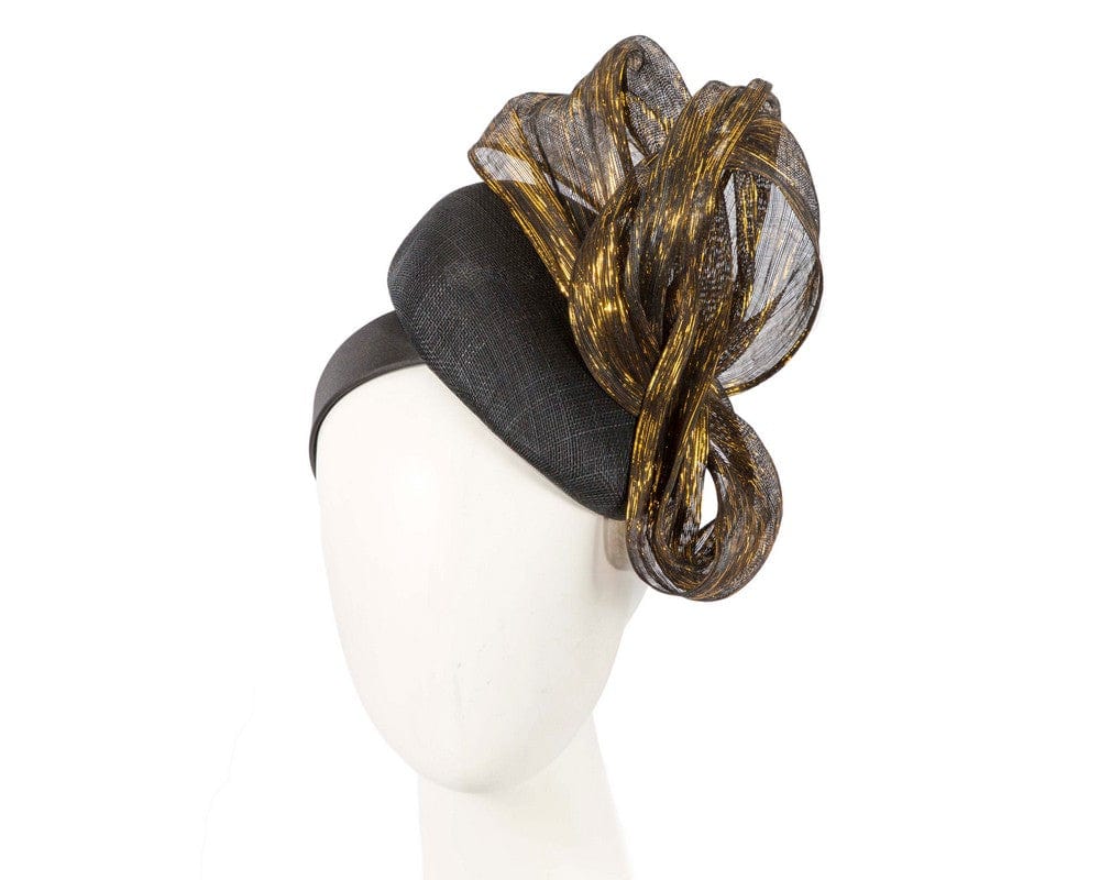 Cupids Millinery Women's Hat Black/Gold Black pillbox fascinator with gold bow by Fillies Collection