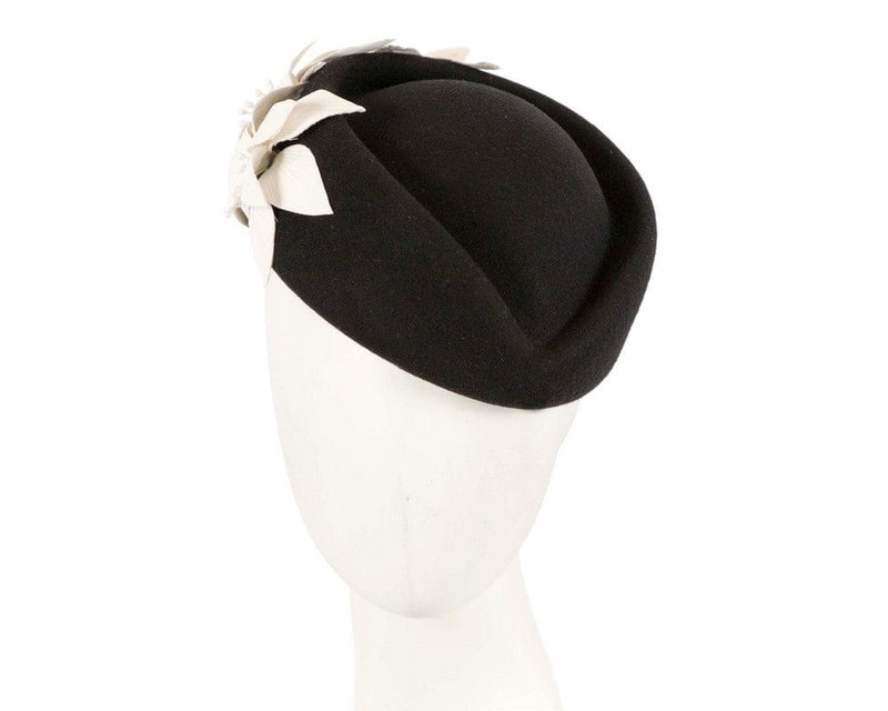 Cupids Millinery Women's Hat Black Large Black and Cream felt beret hat by Fillies Collection