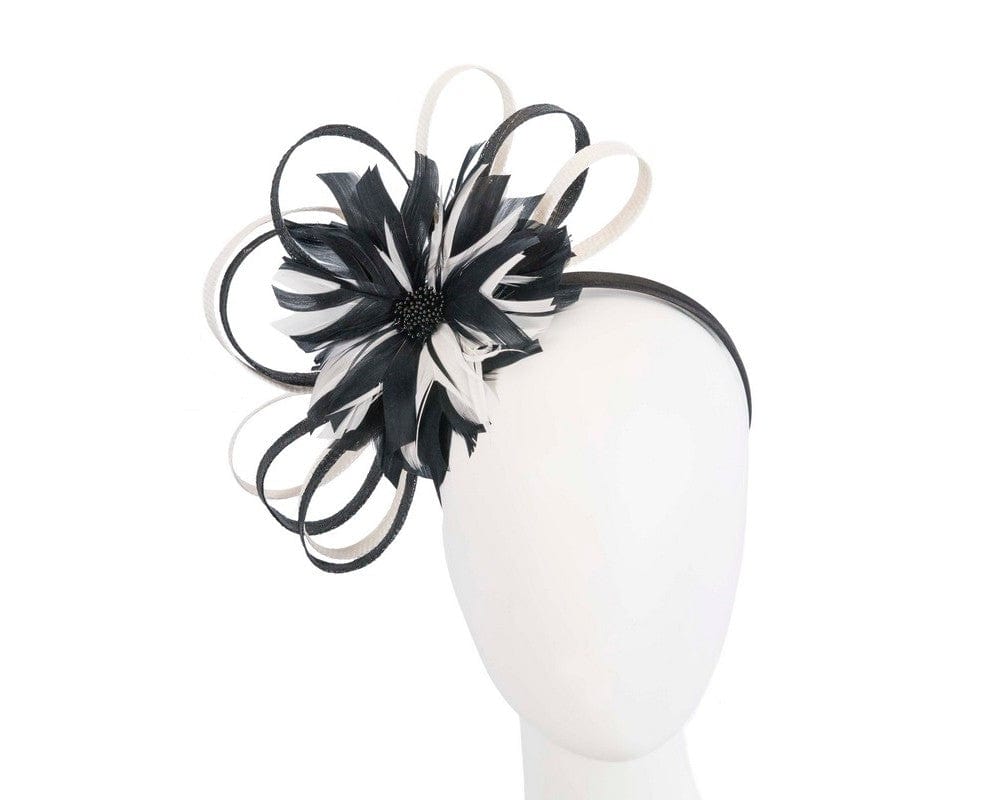 Cupids Millinery Women's Hat Black Large black & cream feather flower fascinator by Max Alexander