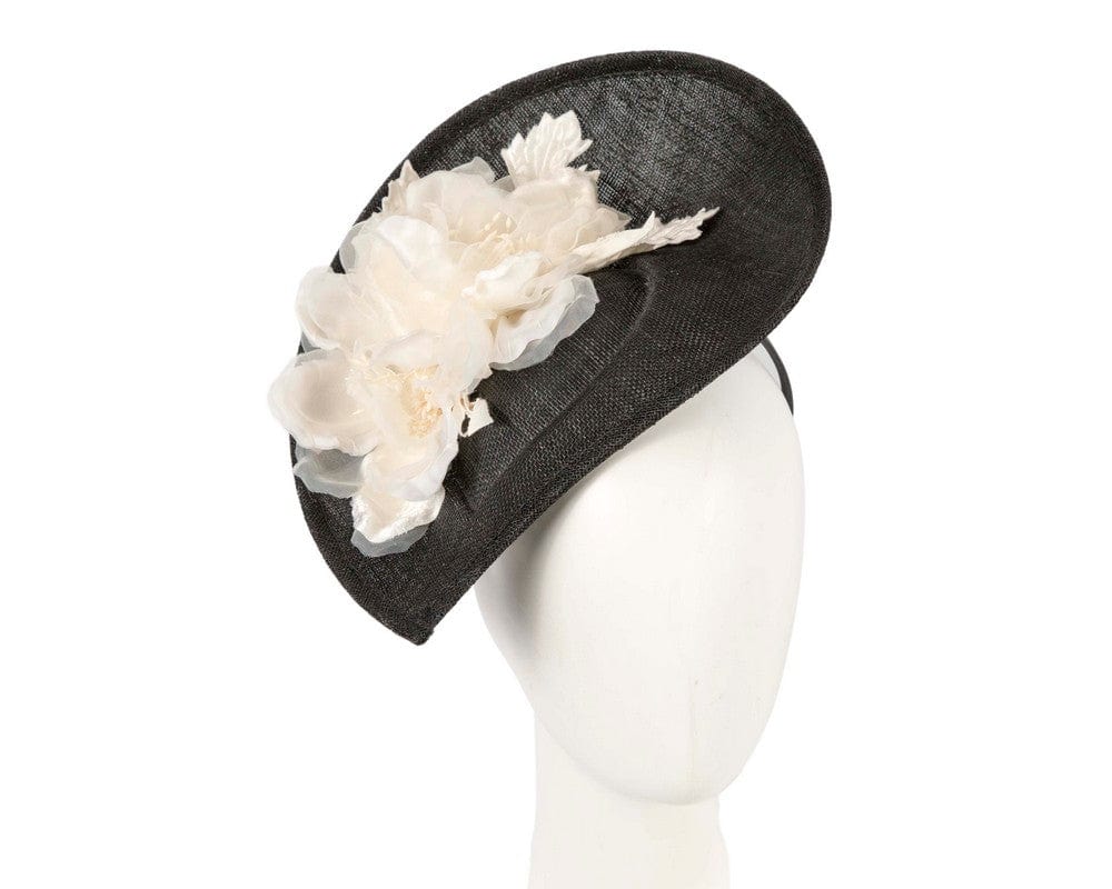 Cupids Millinery Women's Hat Black Large black & cream flower fascinator by Max Alexander