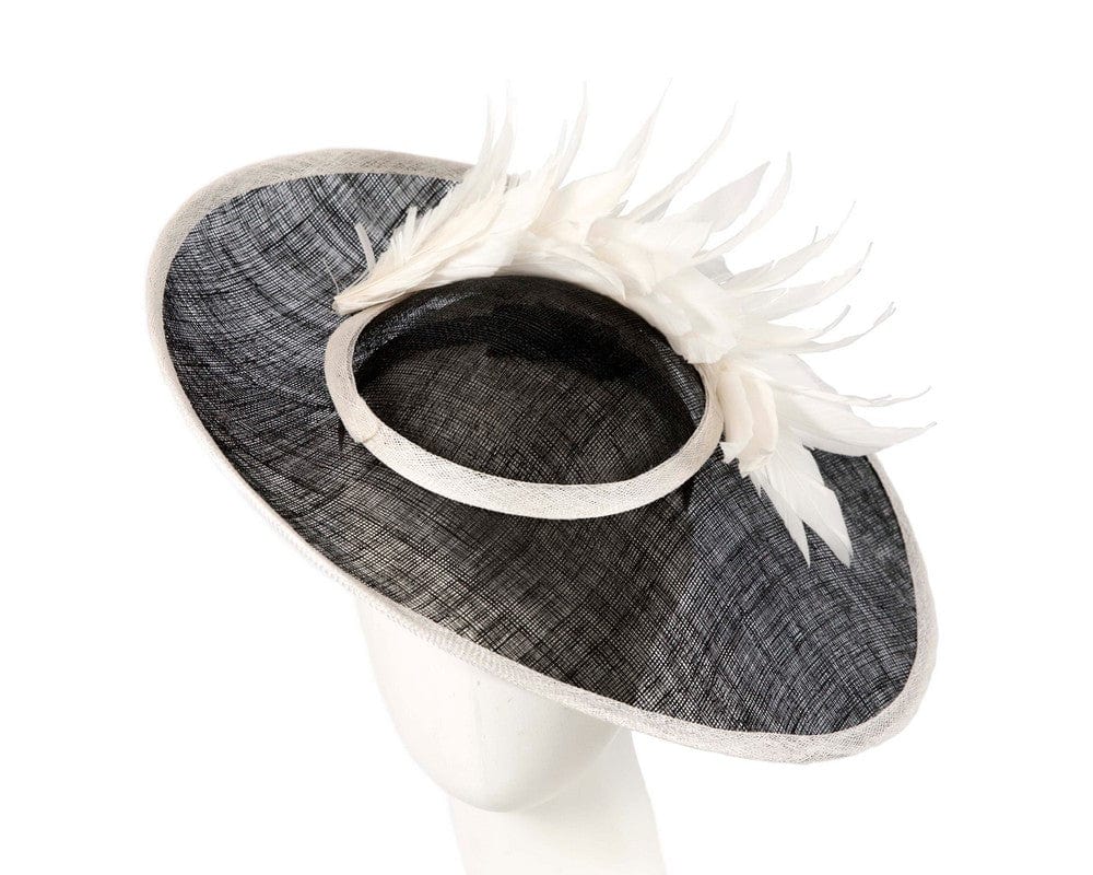 Cupids Millinery Women's Hat Black Large black & cream sinamay fascinator hat by Max Alexander