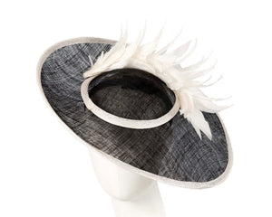 Cupids Millinery Women's Hat Black Large black & cream sinamay fascinator hat by Max Alexander