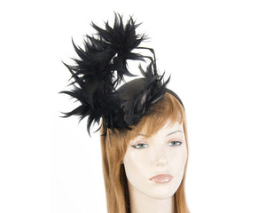 Cupids Millinery Women's Hat Black Large black feather racing fascinator by Max Alexander