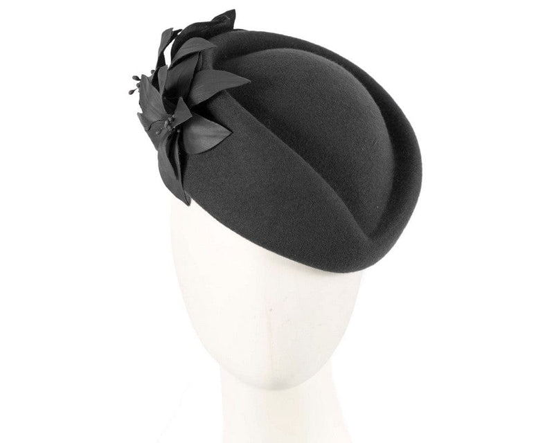 Cupids Millinery Women's Hat Black Large Black felt beret hat by Fillies Collection