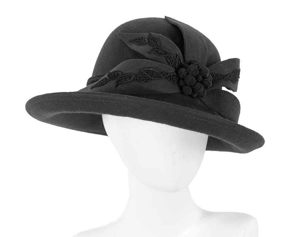 Cupids Millinery Women's Hat Black Large black felt designers winter hat
