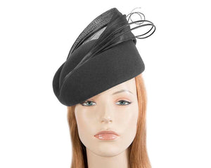 Cupids Millinery Women's Hat Black Large black felt fascinator hat by Fillies Collection