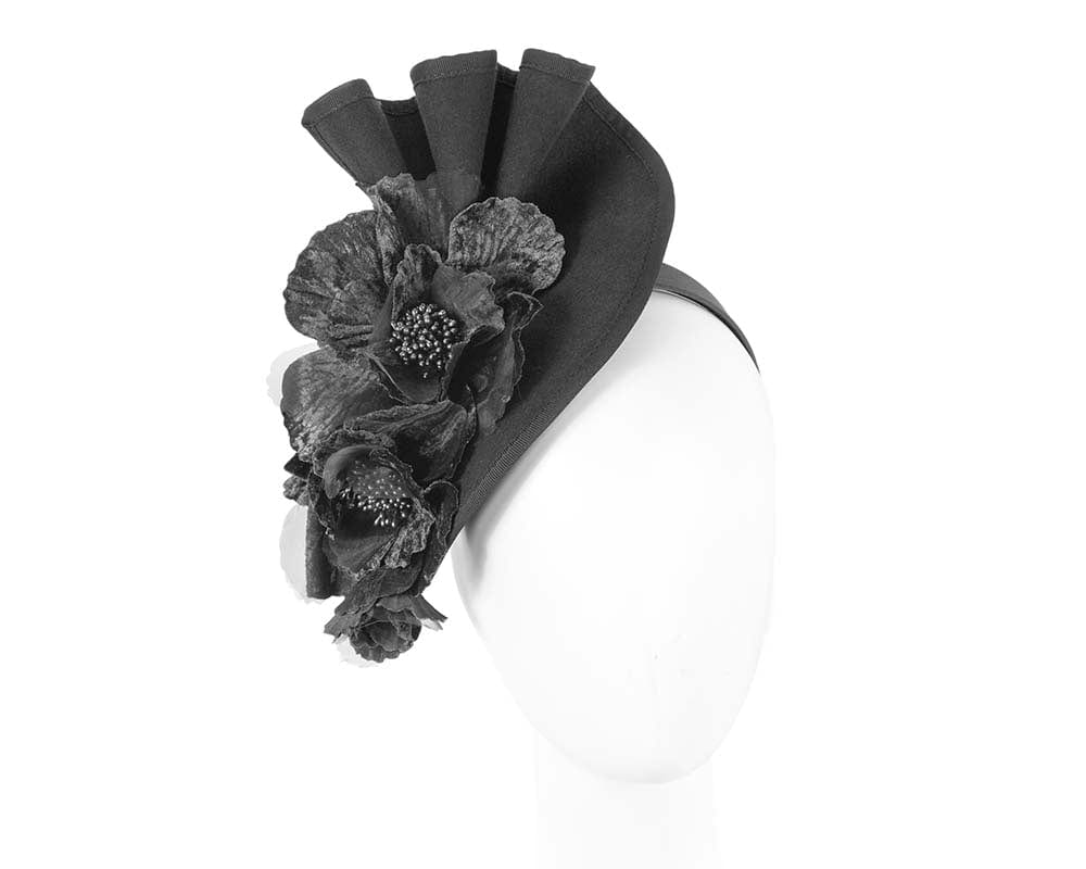 Cupids Millinery Women's Hat Black Large black felt flower winter fascinator by Fillies Collection