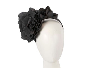 Cupids Millinery Women's Hat Black Large black flower fascinator headband by Max Alexander