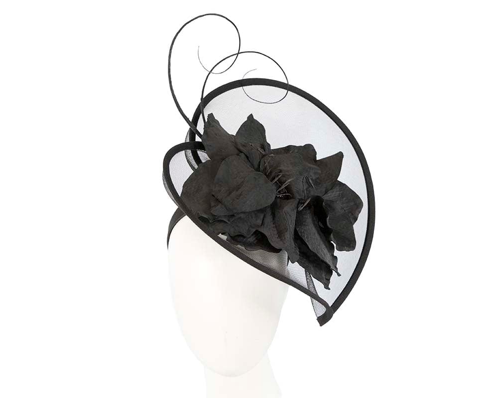 Cupids Millinery Women's Hat Black Large black flower heart fascinator