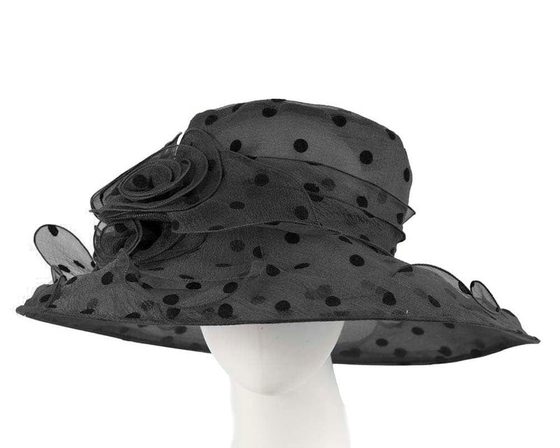 Cupids Millinery Women's Hat Black Large Black Organza Racing Hat