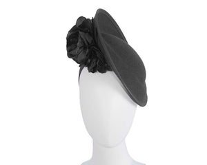 Cupids Millinery Women's Hat Black Large black plate with flowers winter racing fascinator