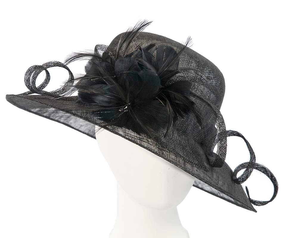 Cupids Millinery Women's Hat Black Large black racing hat with bow by Cupids Millinery