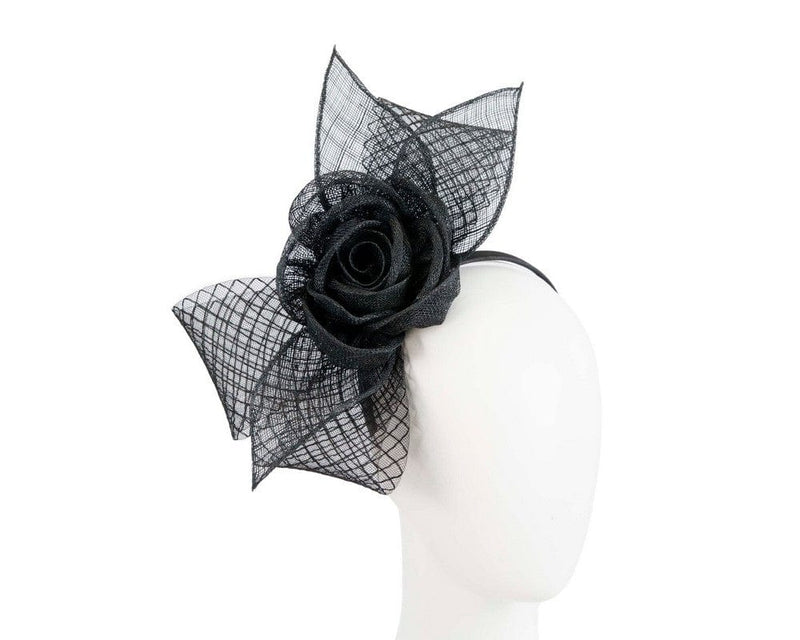 Cupids Millinery Women's Hat Black Large black sinamay bow racing fascinator by Max Alexander