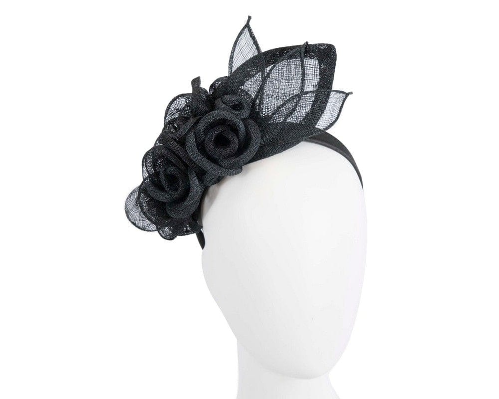 Cupids Millinery Women's Hat Black Large black sinamay  flower fascinator by Max Alexander