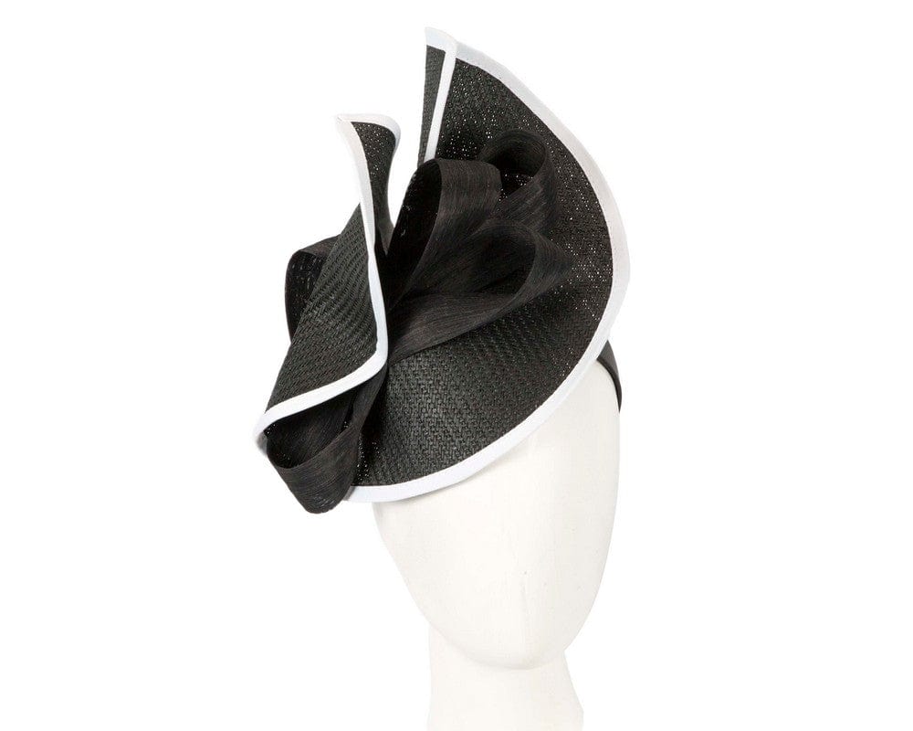 Cupids Millinery Women's Hat Black Large black & white Fillies Collection racing fascinator with bow