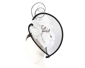 Cupids Millinery Women's Hat Black Large black & white flower heart fascinator