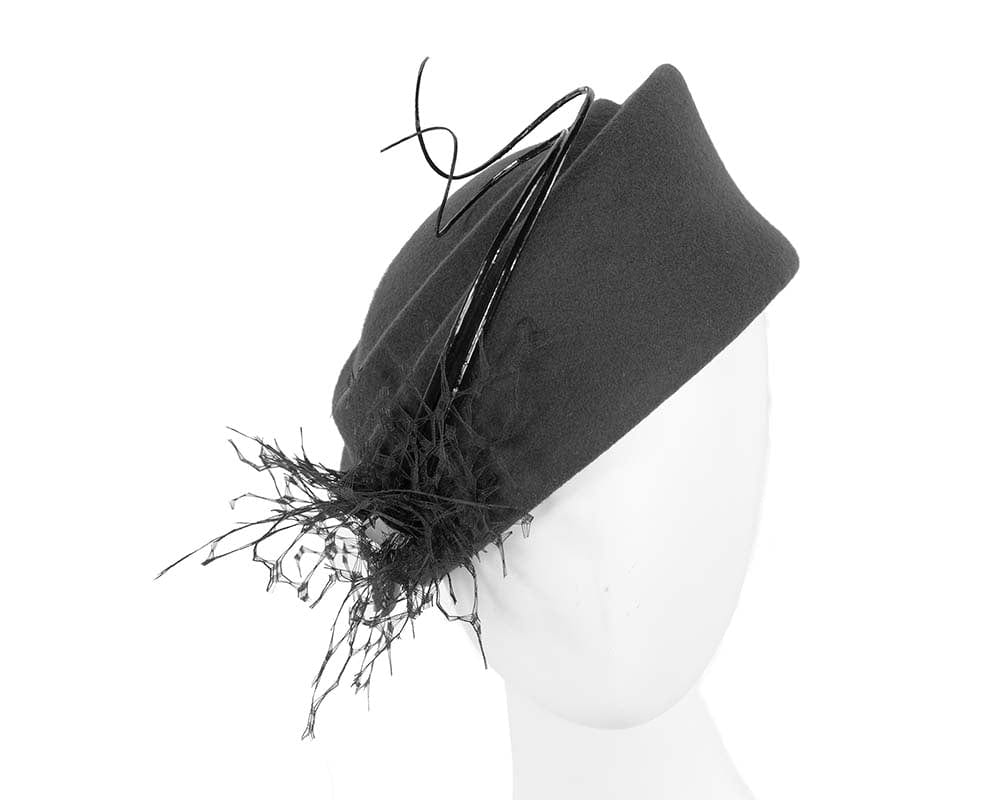 Cupids Millinery Women's Hat Black Large black winter felt pillbox hat for races buy online in Australia F572B