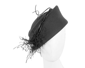 Cupids Millinery Women's Hat Black Large black winter felt pillbox hat for races buy online in Australia F572B