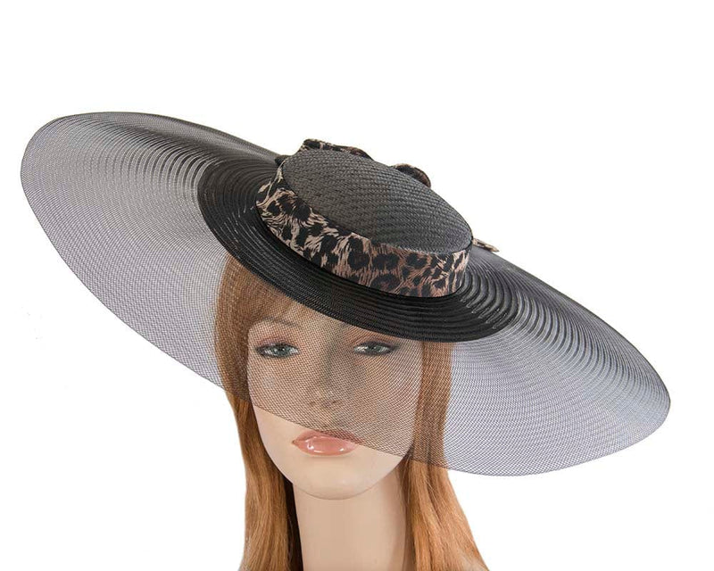 Cupids Millinery Women's Hat Black/Leopard Bespoke black & leopard wide brim boater hat