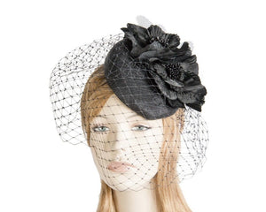 Cupids Millinery Women's Hat Black pillbox with flower & veil by Fillies Collection