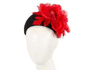 Cupids Millinery Women's Hat Black/Red Wide black headband with red silk flower