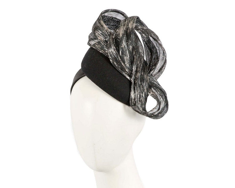 Cupids Millinery Women's Hat Black/Silver Bespoke black silver pillbox with bow by Fillies Collection