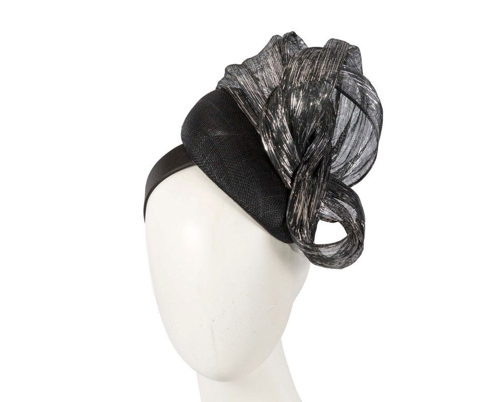 Cupids Millinery Women's Hat Black/Silver Black pillbox fascinator with silver bow by Fillies Collection