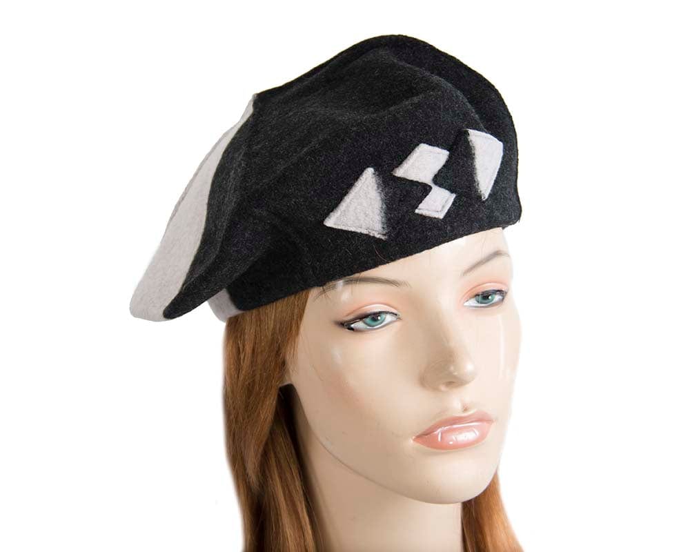 Cupids Millinery Women's Hat Black/Silver Grey & black winter french beret by Max Alexander