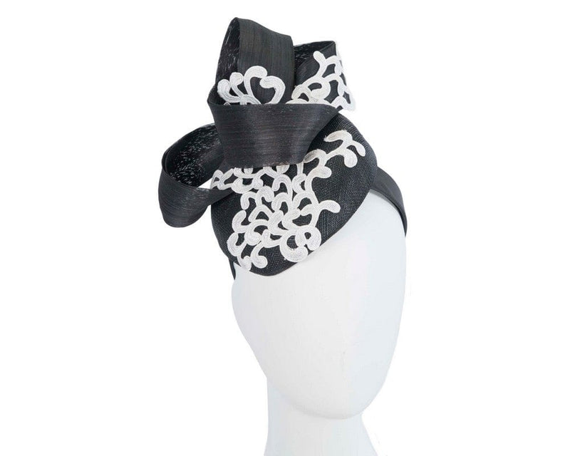 Cupids Millinery Women's Hat Black Stunning black & white pillbox fascinator with lace by Fillies Collection