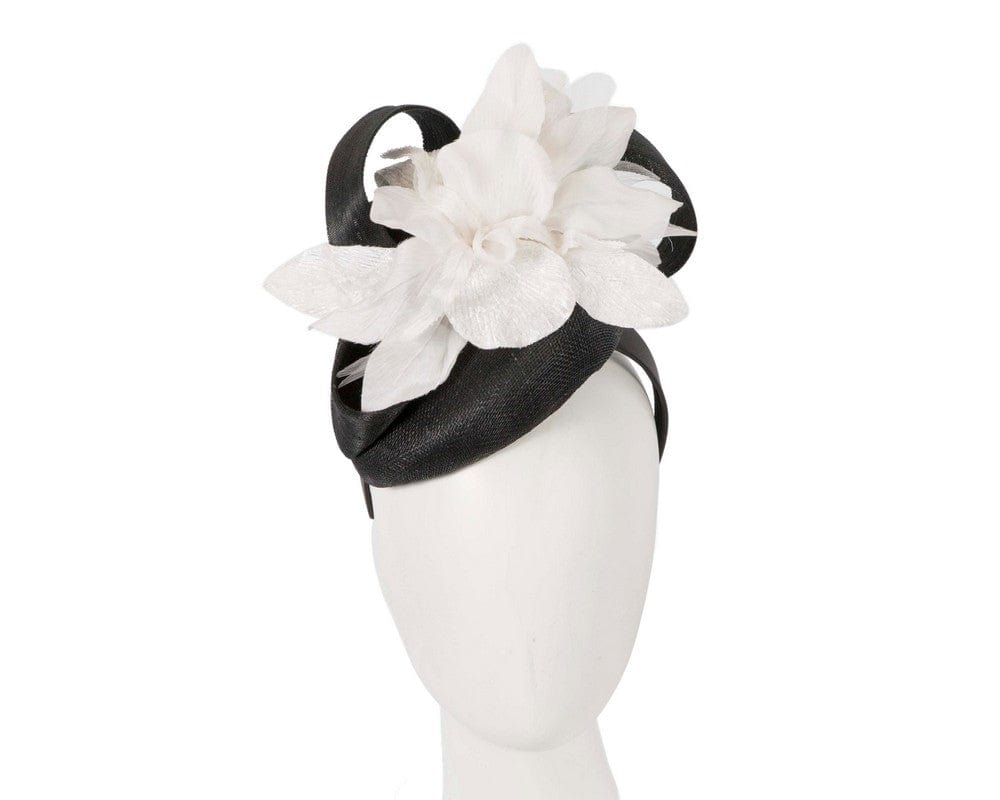 Cupids Millinery Women's Hat Black Tall black & cream racing pillbox fascinator by Fillies Collection