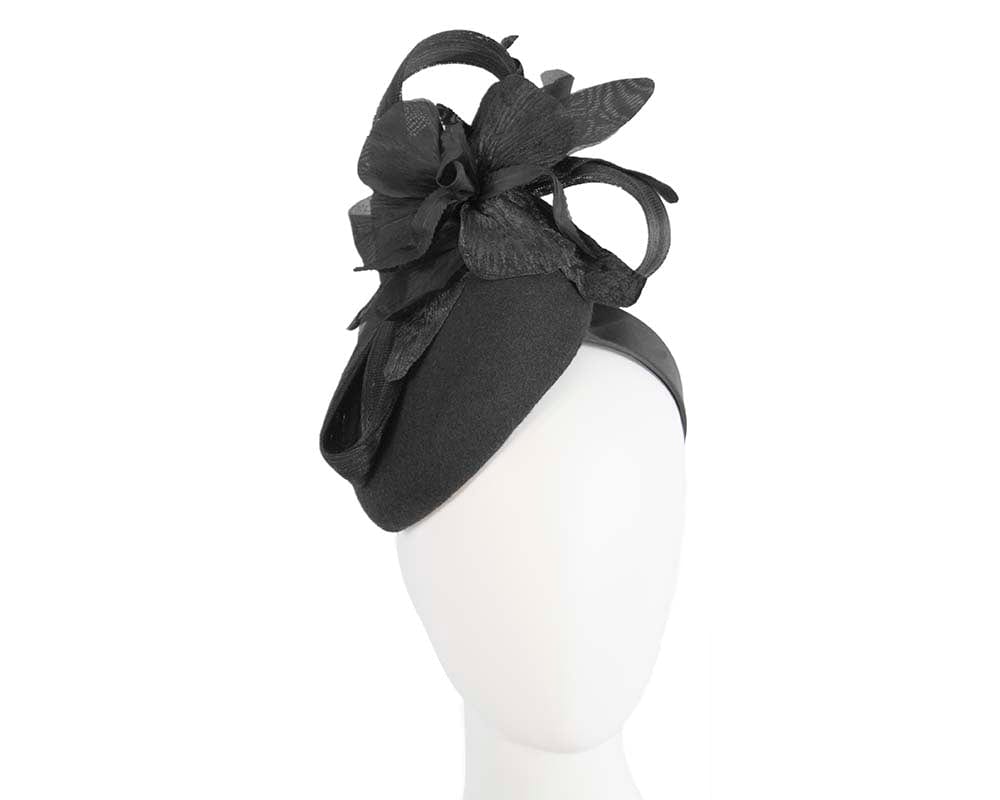 Cupids Millinery Women's Hat Black Tall black winter racing pillbox fascinator by Fillies Collection