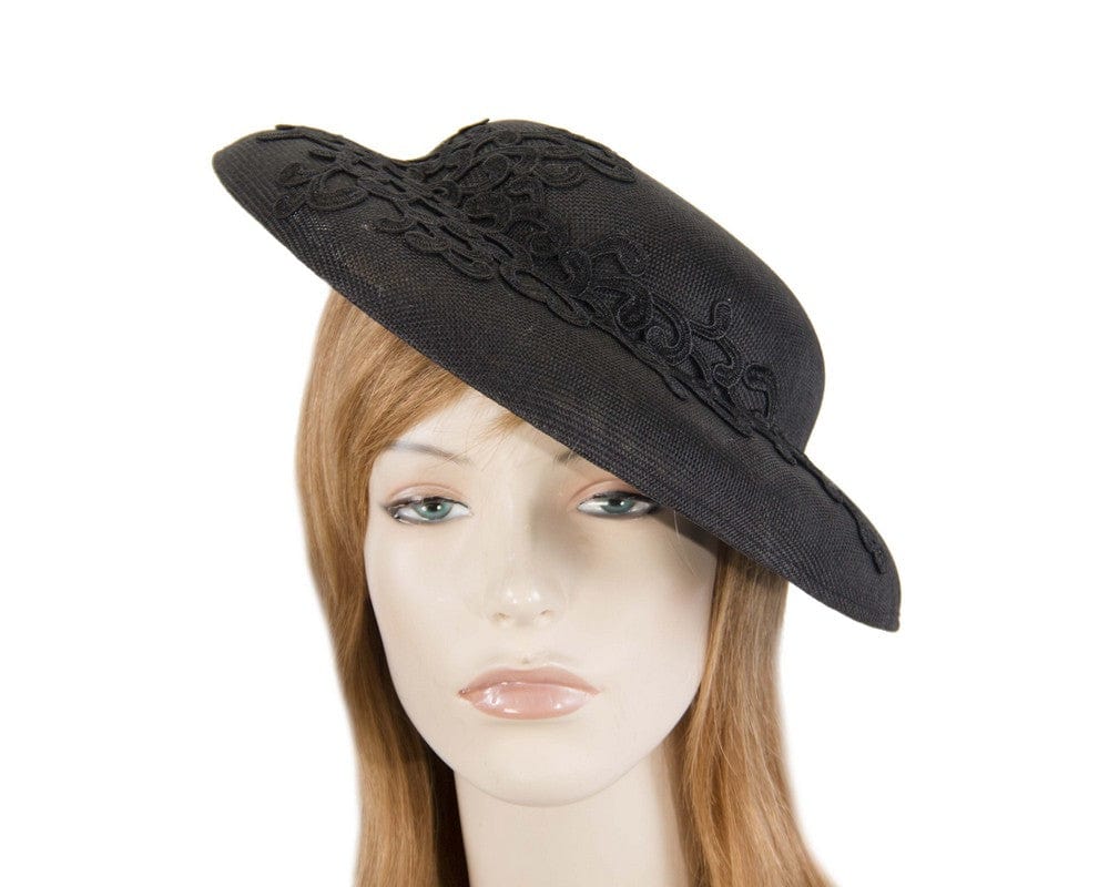 Cupids Millinery Women's Hat Black Unusual black boater hat by Max Alexander