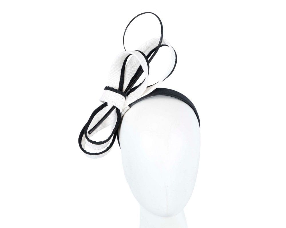 Cupids Millinery Women's Hat Black White & black loops and feather fascinator by Max Alexander