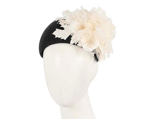 Cupids Millinery Women's Hat Black Wide black headband with cream silk flower