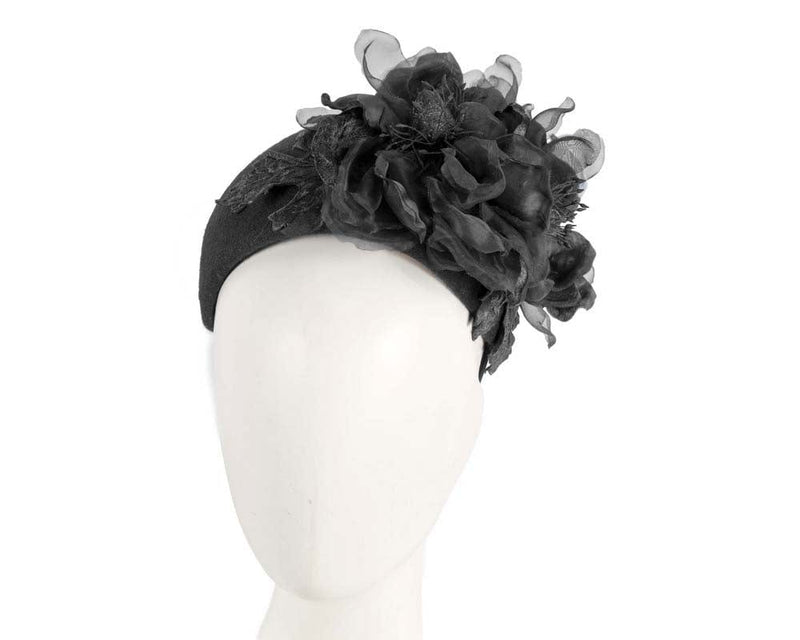 Cupids Millinery Women's Hat Black Wide black headband with silk flower