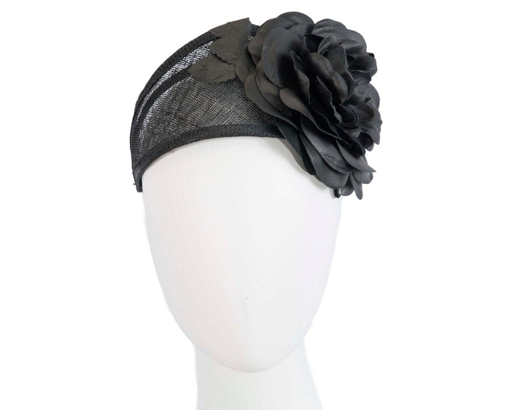 Cupids Millinery Women's Hat Black Wide black leather rose headband fascinator by Max Alexander