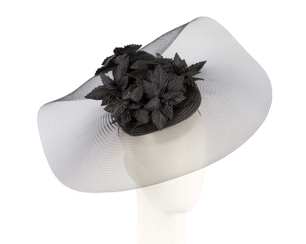 Cupids Millinery Women's Hat Black Wide brim black fascinator hat by Fillies Collection