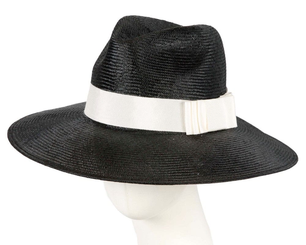 Cupids Millinery Women's Hat Black Wide brim ladies summer black & white fedora hat by Max Alexander