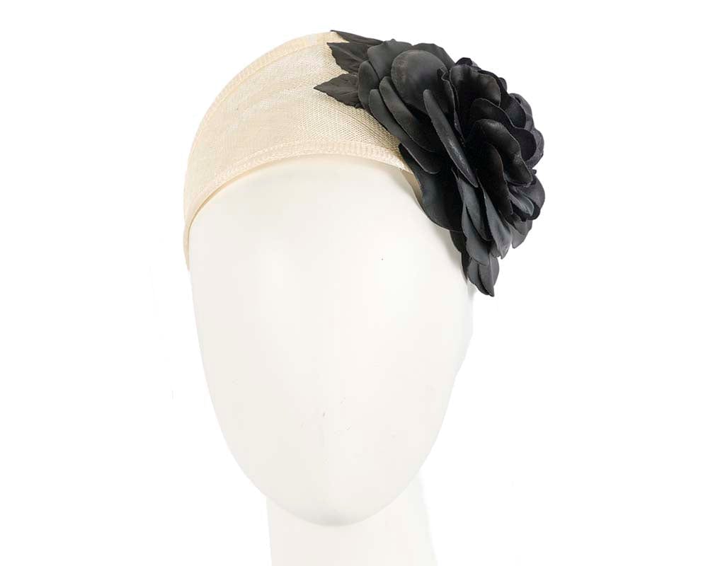 Cupids Millinery Women's Hat Black Wide cream and black leather rose headband fascinator by Max Alexander