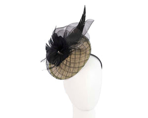 Cupids Millinery Women's Hat Black/Yellow Yellow & black racing fascinator by Cupids Millinery Melbourne