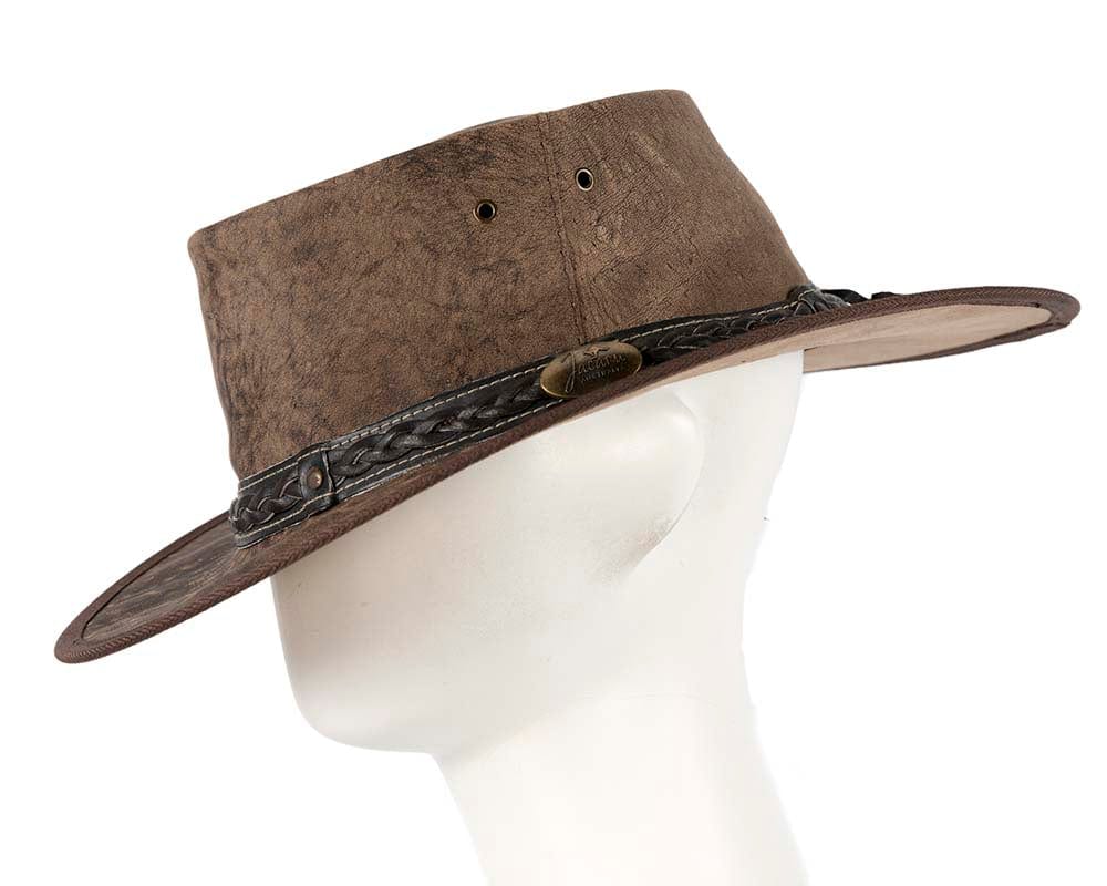 Cupids Millinery Women's Hat Brown Australian Kangaroo Leather Crushable Outback Jacaru Hat