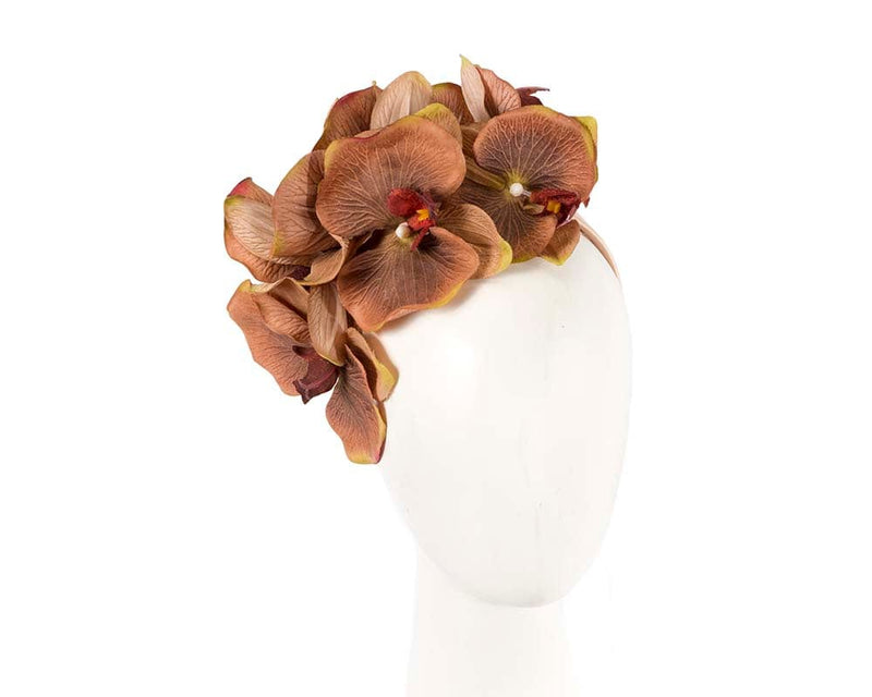 Cupids Millinery Women's Hat Brown Bespoke coffee orchid flower headband by Fillies Collection