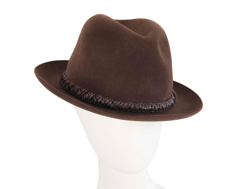 Cupids Millinery Women's Hat Brown Brown unisex rabbit fur fedora hat with leather trim