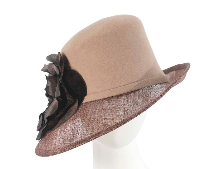 Cupids Millinery Women's Hat Brown Exclusive cofee ladies winter fashion hat with flower by Cupids Millinery