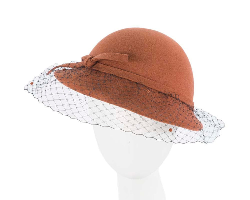 Cupids Millinery Women's Hat Brown Ladies winter felt hat with veil by Cupids Millinery Melbourne