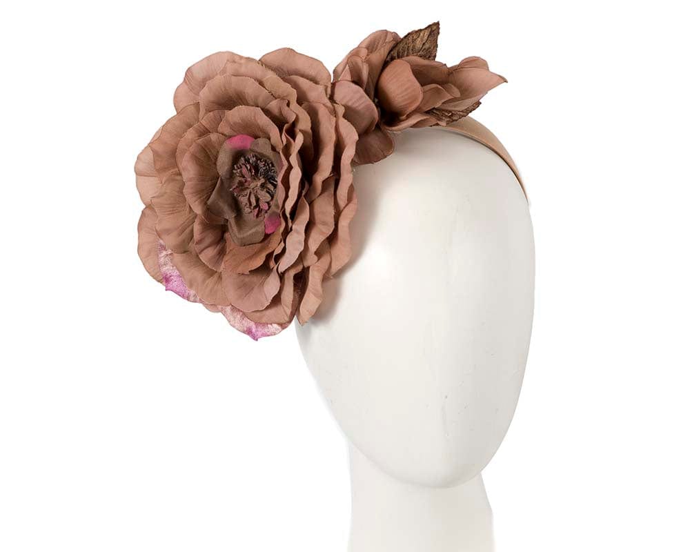 Cupids Millinery Women's Hat Brown Large coffee flower fascinator headband by Max Alexander