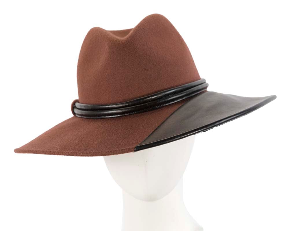 Cupids Millinery Women's Hat Brown/Nude Unique wide brim fashion fedora hat by Cupids Millinery