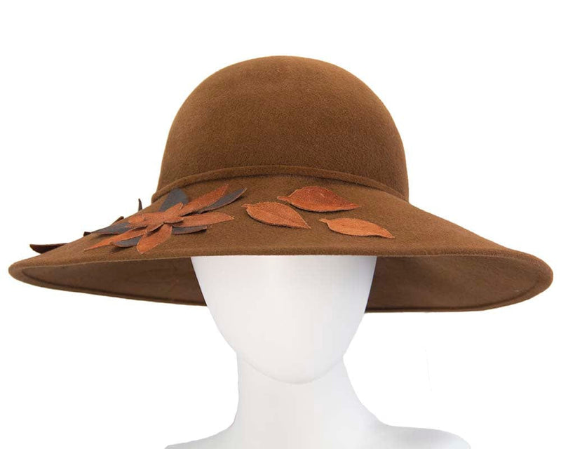 Cupids Millinery Women's Hat Brown/Orange Exclusive wide brim rabbit fur hat Made in Europe